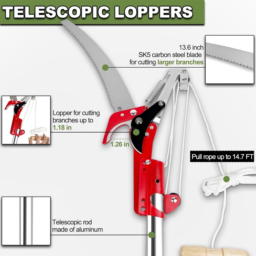 Lightweight Tree Trimmer, 13ft Pole Saw for Tree Pruning