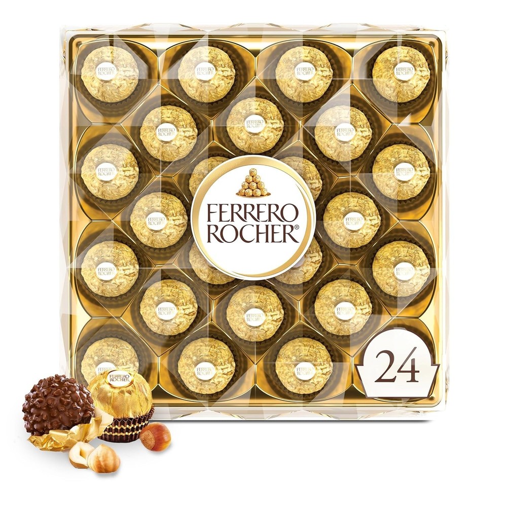 FERRERO Rocher Fine Hazelnut Milk Chocolate Gift Box - 24 Count