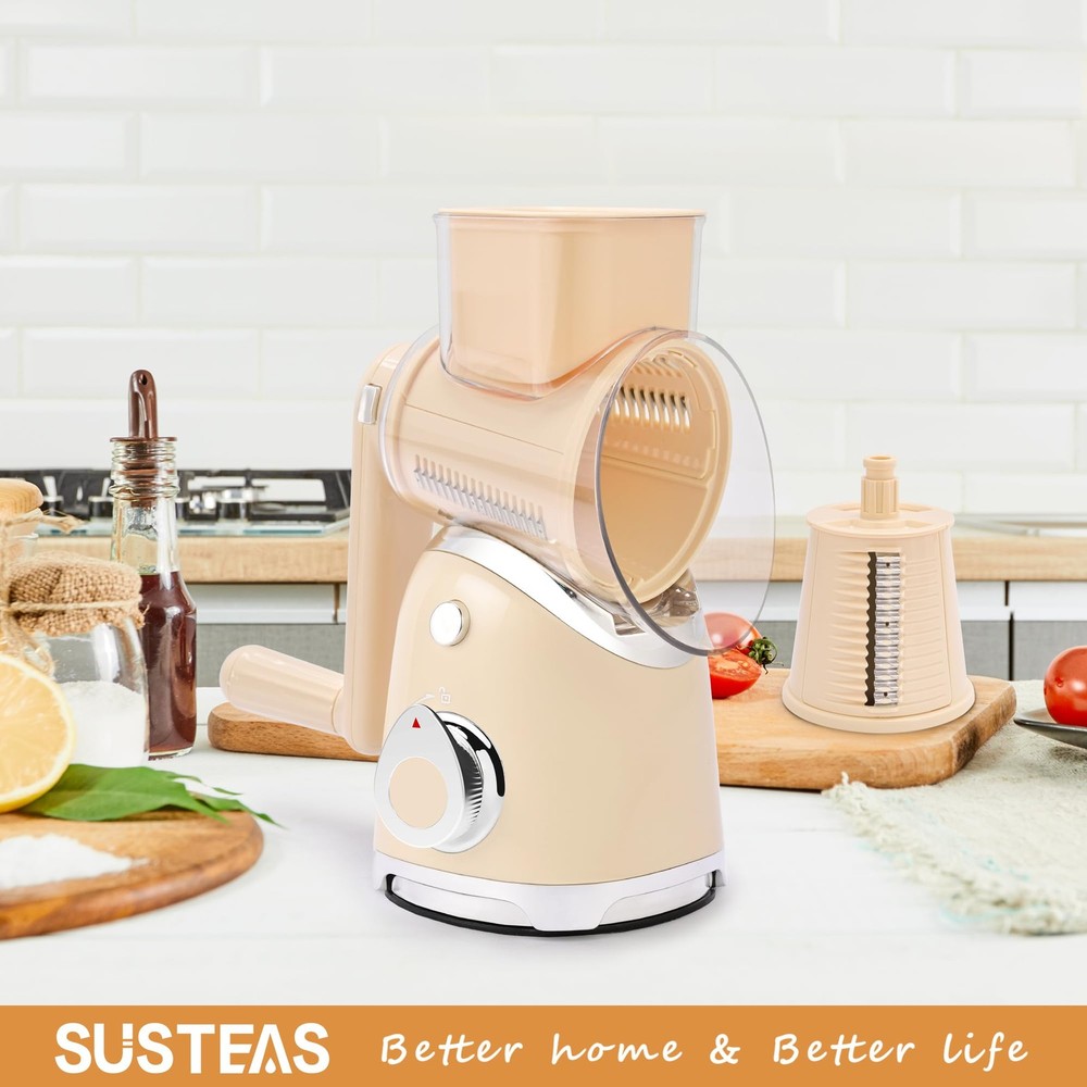 Rotary Cheese Grater with Handle, Vegetable Slicer, 6 Interchangeable Blades,...