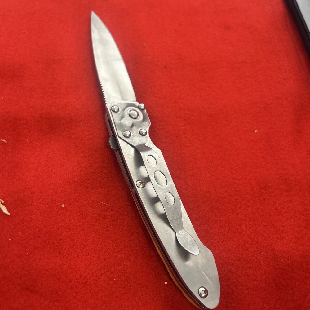 Vintage Power Star Folding Lockback Knife with Compass on handle