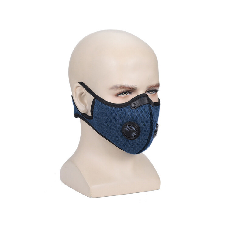 Nylon Mesh Face Mask w/ Replaceable PM2.5 HEPA Carbon Filter (Dark Blue)