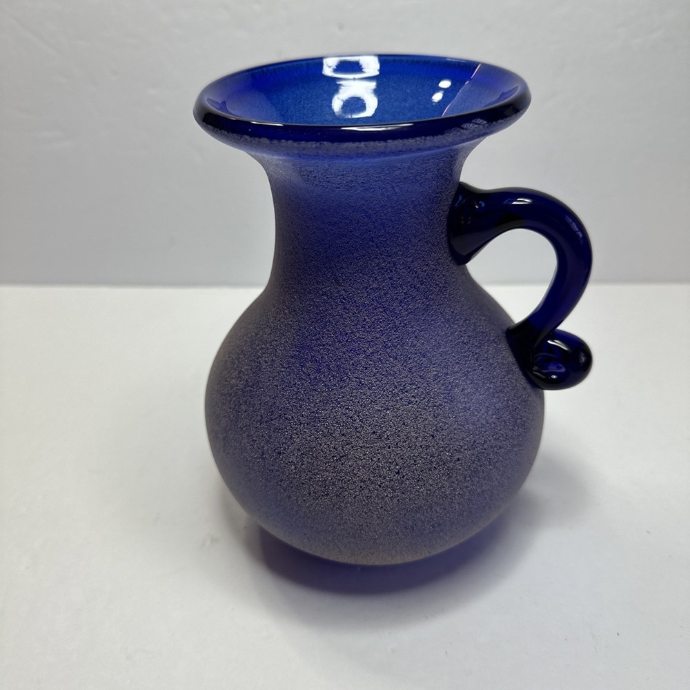 Cobalt blue pitcher/ Vase  with textured finish decorative handle