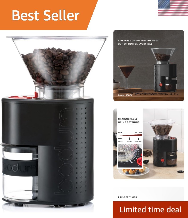 Bistro Electric Burr Coffee Grinder: 12 Custom Settings & Timer for Perfect Brew