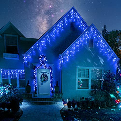 Lomotech Christmas Icicle Lights - 32Ft 8 Modes Waterproof 32Ft, Blue