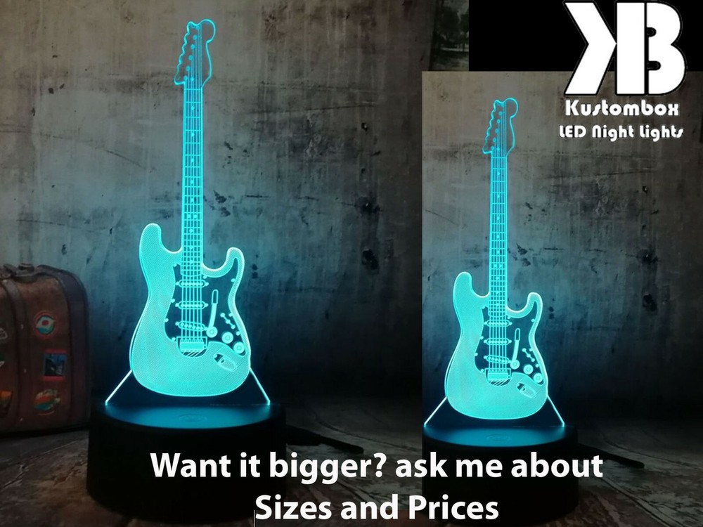 ELECTRIC GUITAR 6 STRINGS 3D LED BATTERY USB NIGHT LIGHT 7 COLOURS + REMOTE