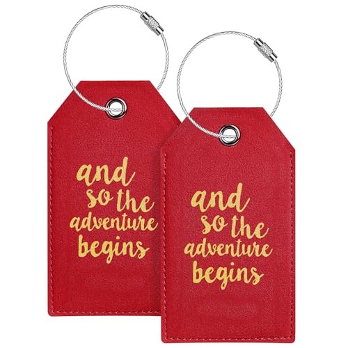 Luggage Tag & Initial Baggage Tags for Suitcases Leather Bag 2 Pack Deep Red
