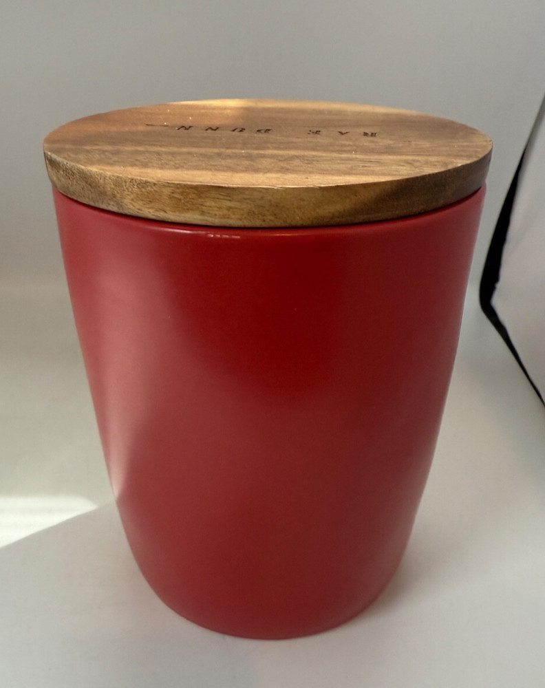 Rae Dunn Red Cocoa Storage with Wood Lid