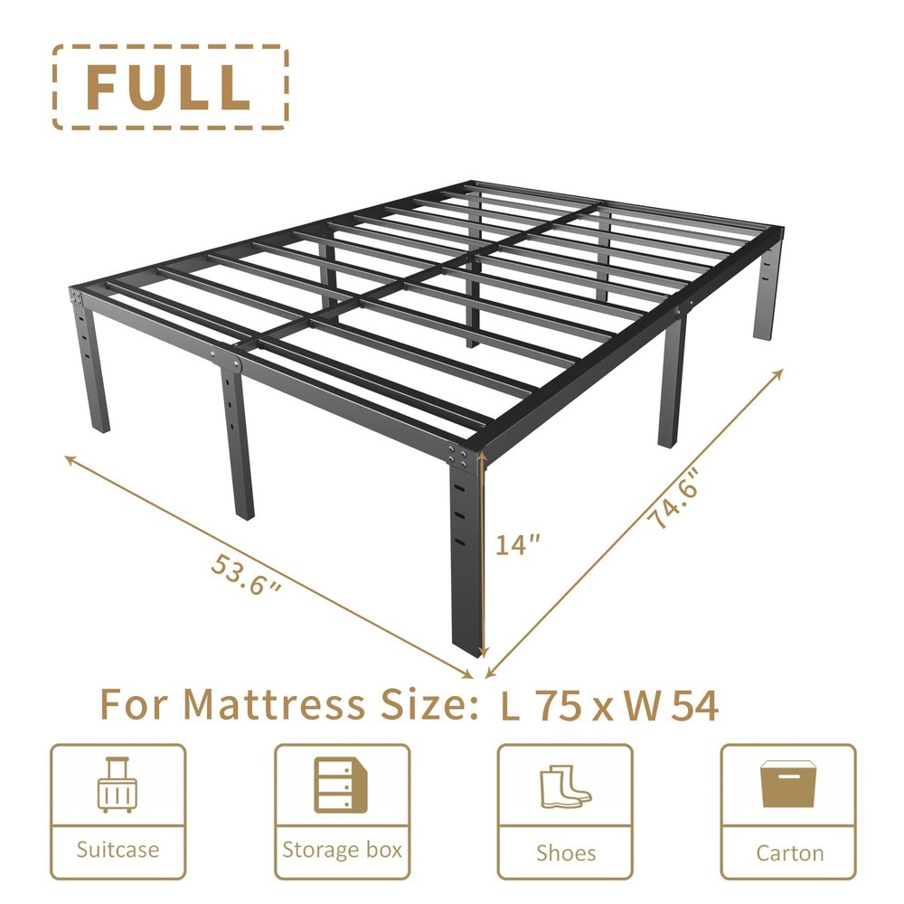 14 Inch Metal Full Size Bed Frame No Box Spring Needed - Easy Assembly Heavy ...