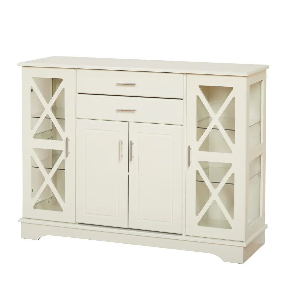 Buffet Cabinet Kitchen Dining Room Storage Organizer Sideboard Console White Fin