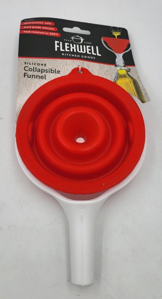 Flexwell Silicone Collapsible Funnel Red Dishwasher Safe - New