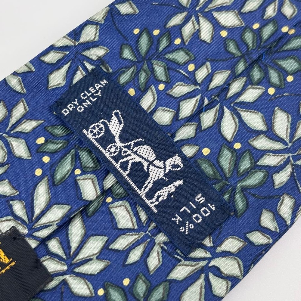 HERMES tie floral pattern all over blue white SILK 100