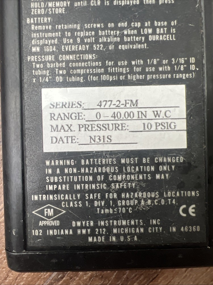 Dwyer 477 - 2 - FM Handheld Digital Manometer READ UNTESTED