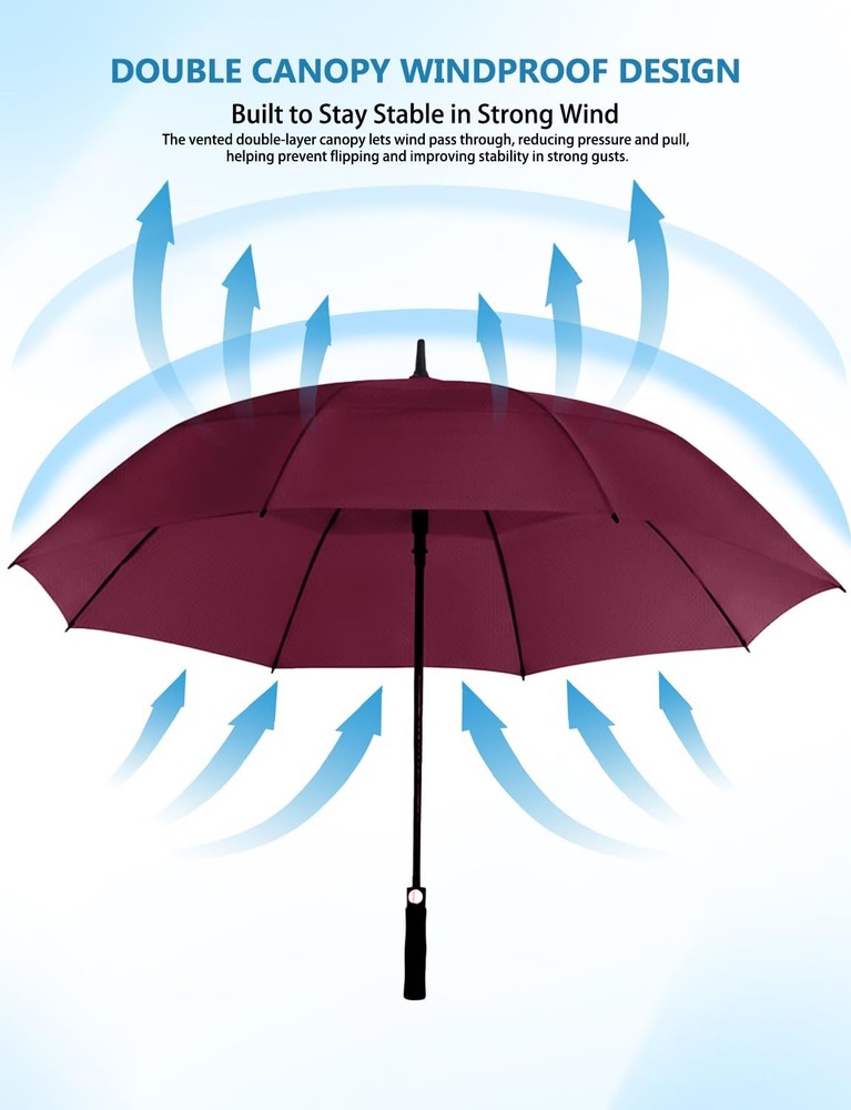 62 Inch Arc Umbrella Double Layer Vented Big Windproof Waterproof Umbrellas,A...