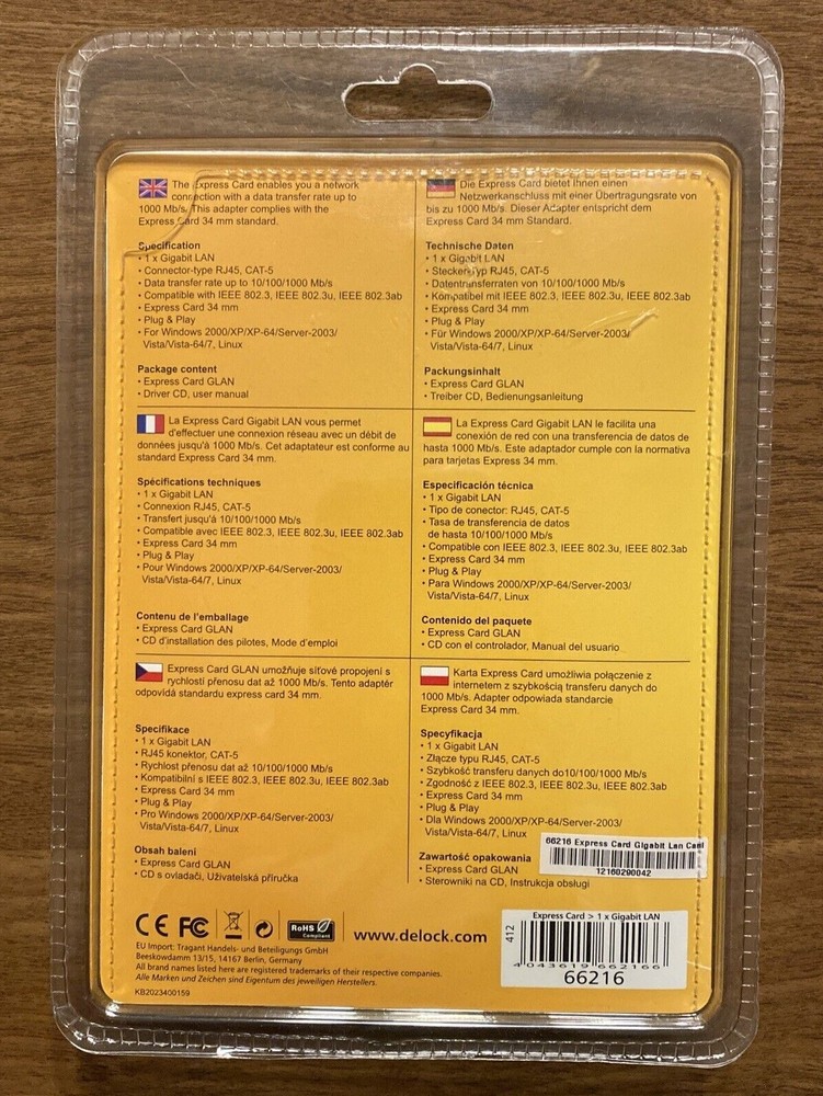New Delock Express Card to Gigabit LAN Network Adaptor Windows 2000/XP/Linux C18