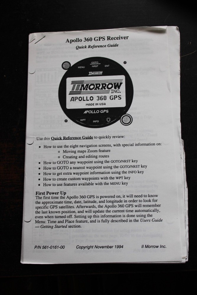 Morrow II Apollo 360 GPS Receiver User's Quick Reference Guide-Copy