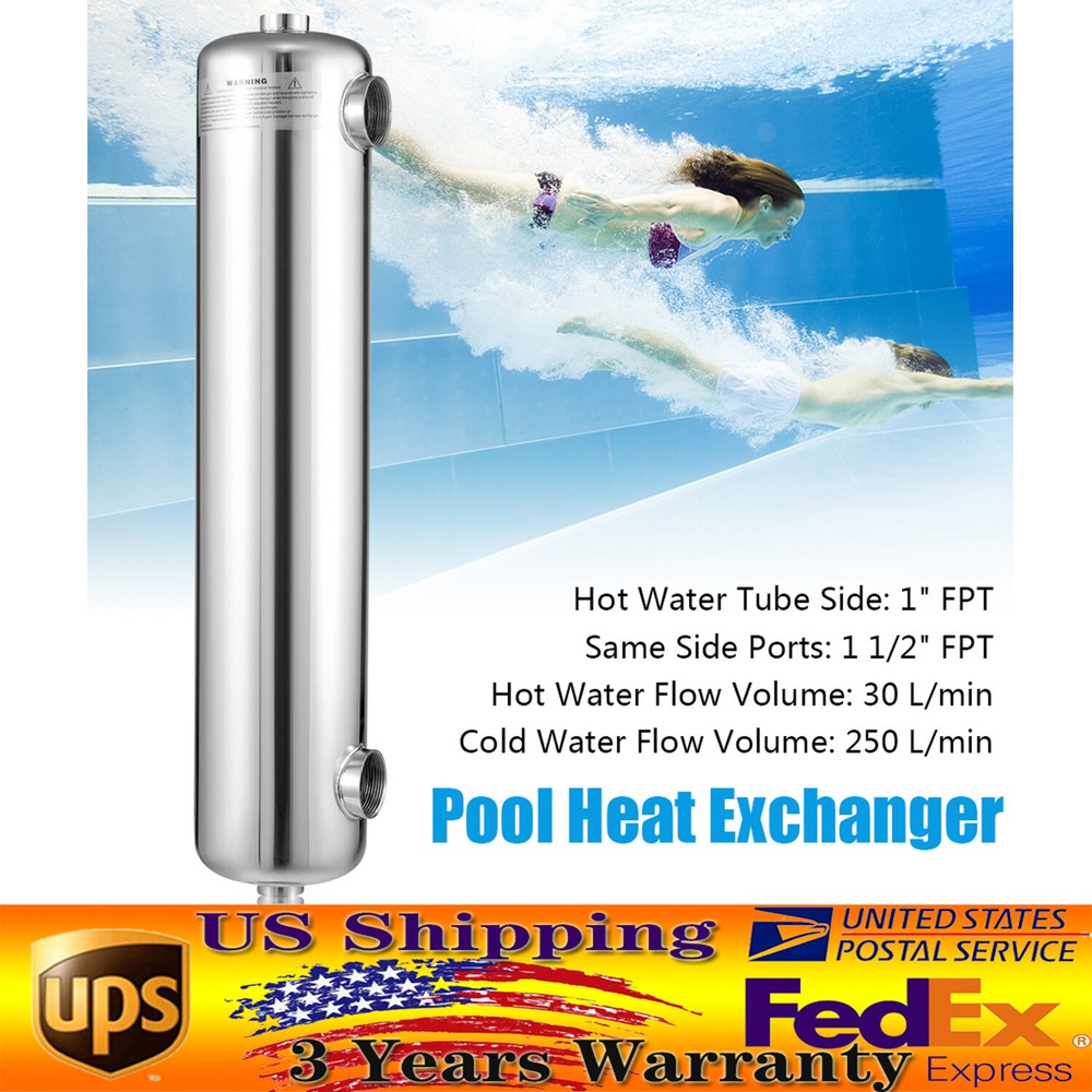 New Swimming Pool Heat Exchanger 200 kBtu/hour 1"+1 1/2" FPT Stainless Steel