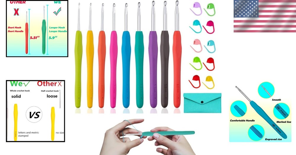 Multicolor 9-Piece Crochet Hook Set with Storage Case – Comfortable and Portable