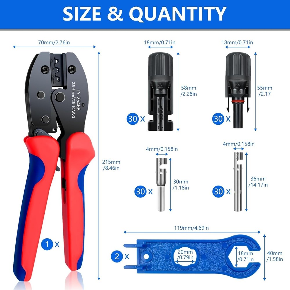Solar Panel Connector, 60PCS Solar Crimper Tool Kit for Connecting Solar Pane...
