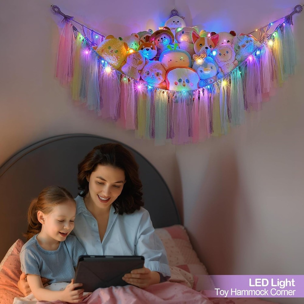Multi-Color Toy Hammock with LED Night Light - Space-Saving Storage Solution