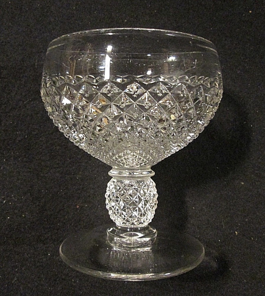 Tall Sherbet Pressed Glass Crosshatch Pineapple Stem 4"