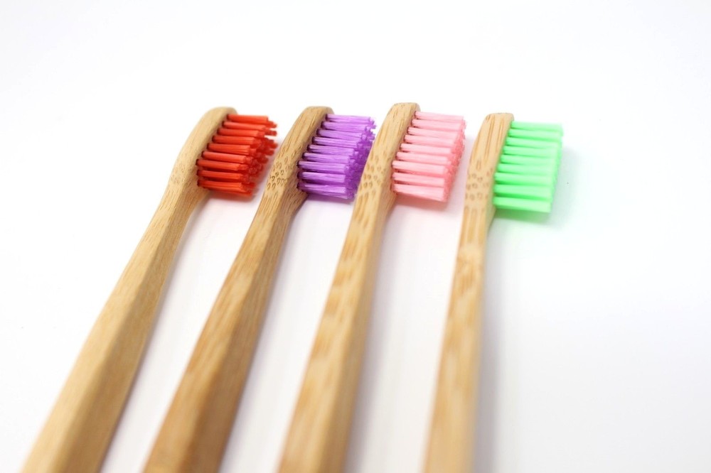 Bamboo Toothbrushes Biodegradable Natural Multi Color Bristles 4 pack