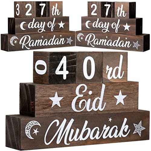 5 Pcs Ramadan Calendar Block Set - Ramadan Advent Countdown Eid Light Brown