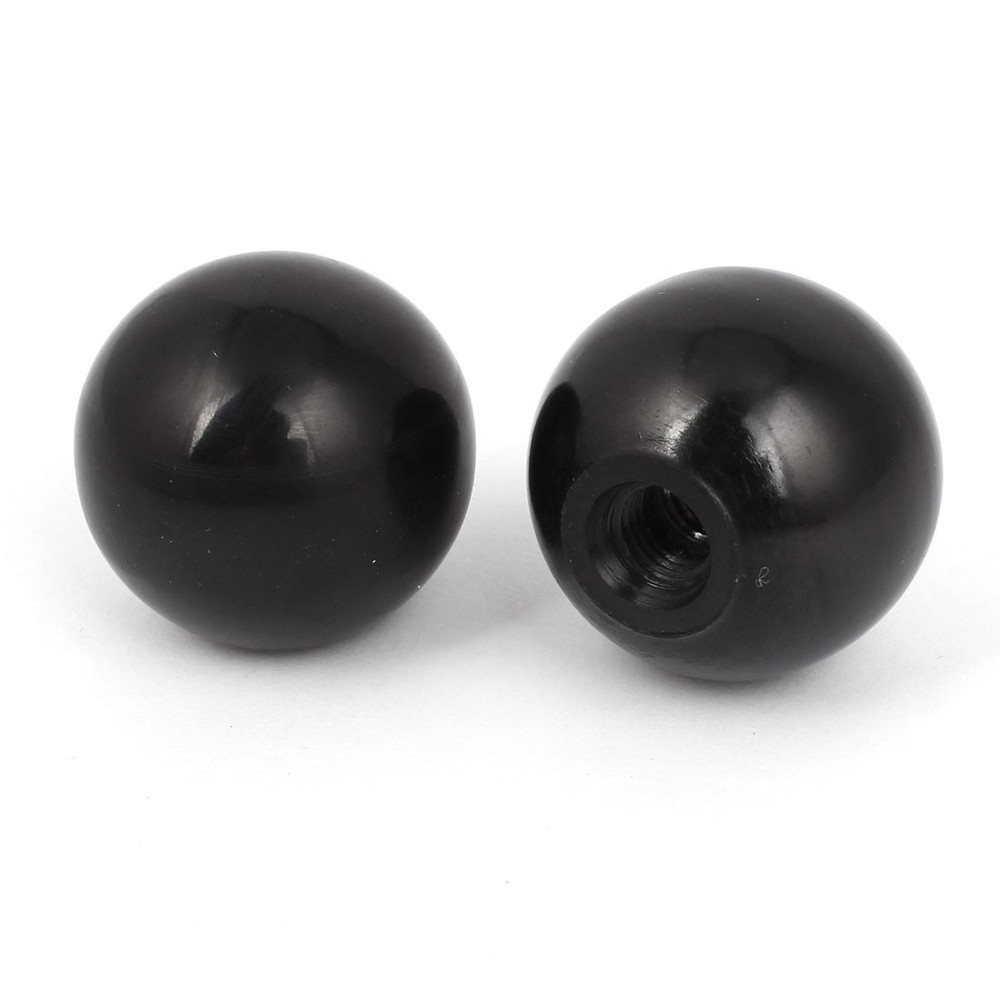 2 Pcs M10 x 28mm Thread Round Plastic 40mm Diameter Ball Shift Knob Black