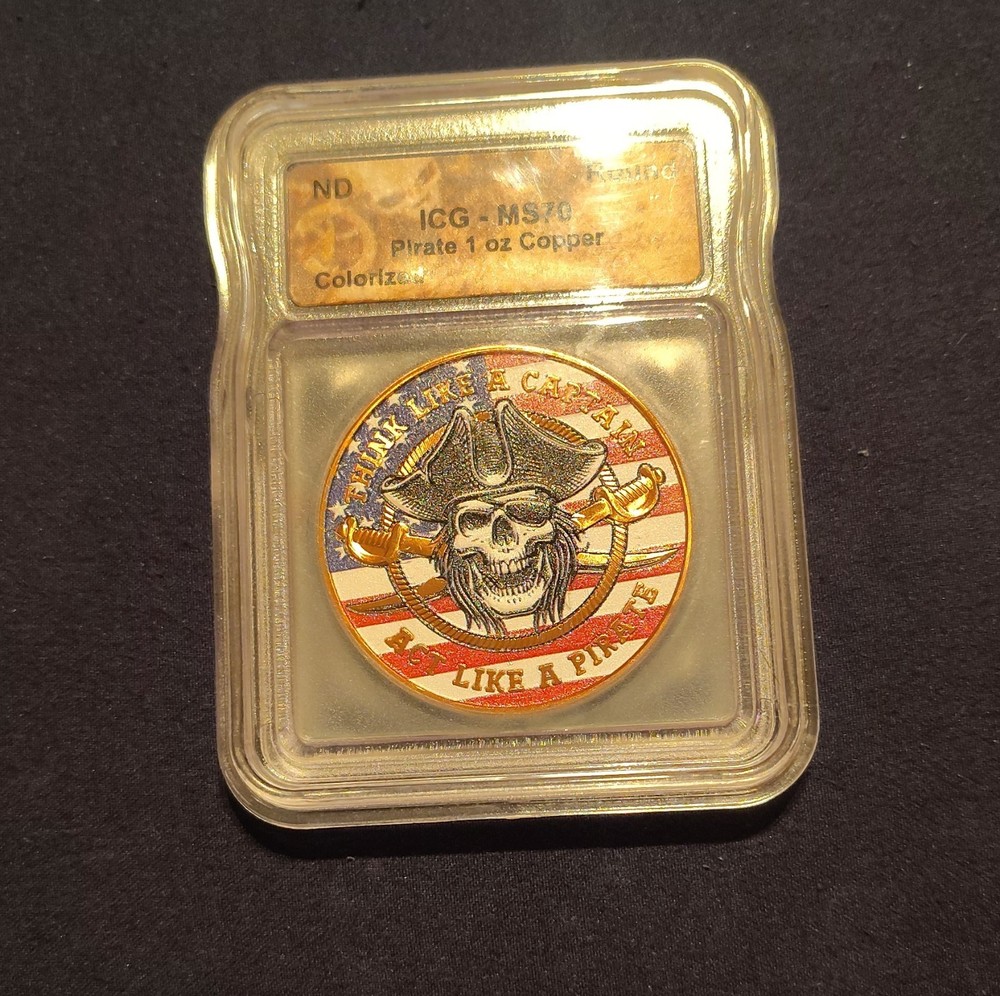 ICG MS70 Colorized Pirate & Hayleybug 1 oz Copper Coins Multicolor 0.999