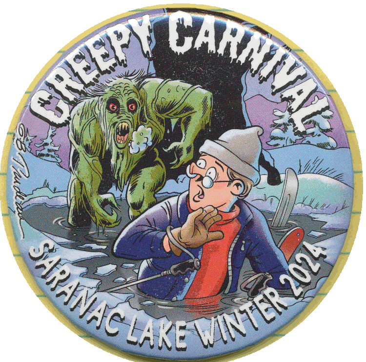 Doonesbury Saranaca Lake Winter 2004 Button Creepy Carnival Button Trudeau