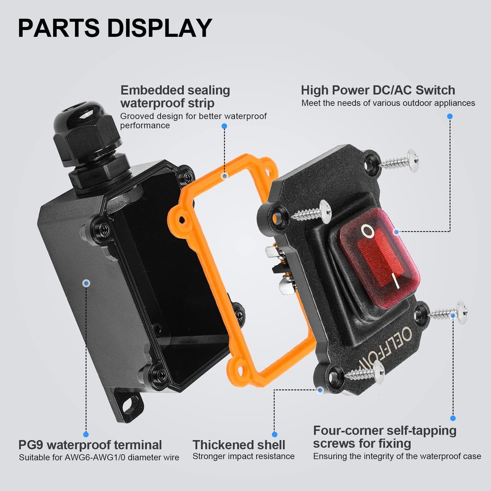 OELFFOW Waterproof On Off Toggle Switch with Red Light Rocker Button Inline C...