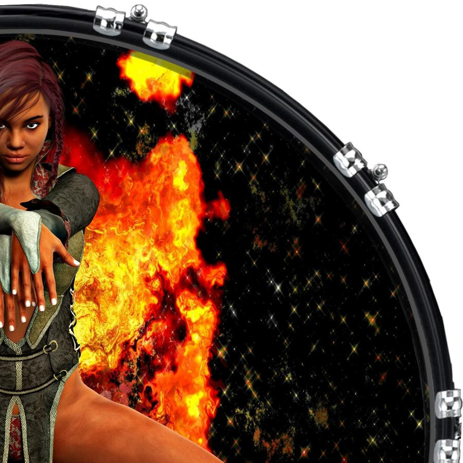 20" Custom Bass Kick Drum Front Head Graphic Graphical From Flames