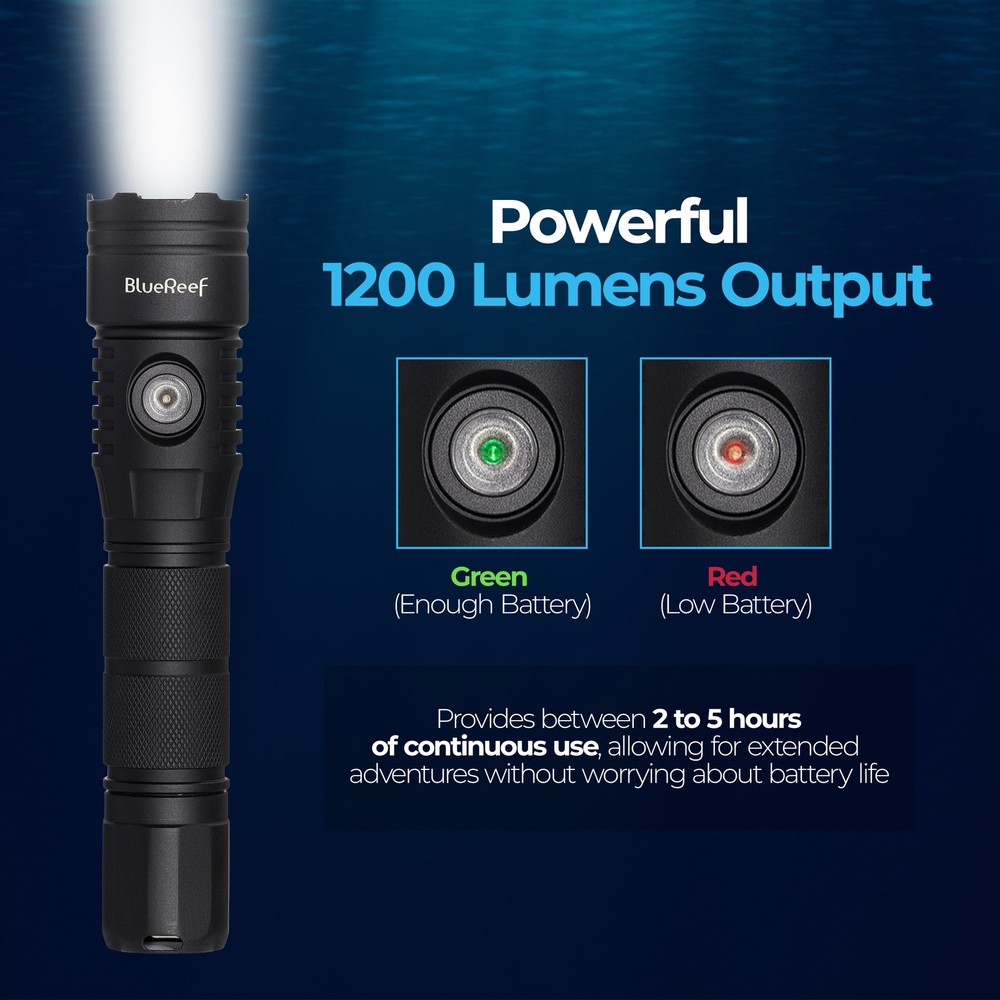 Blue Reef 1200 Lumens Dive Light & Extra Battery Kit