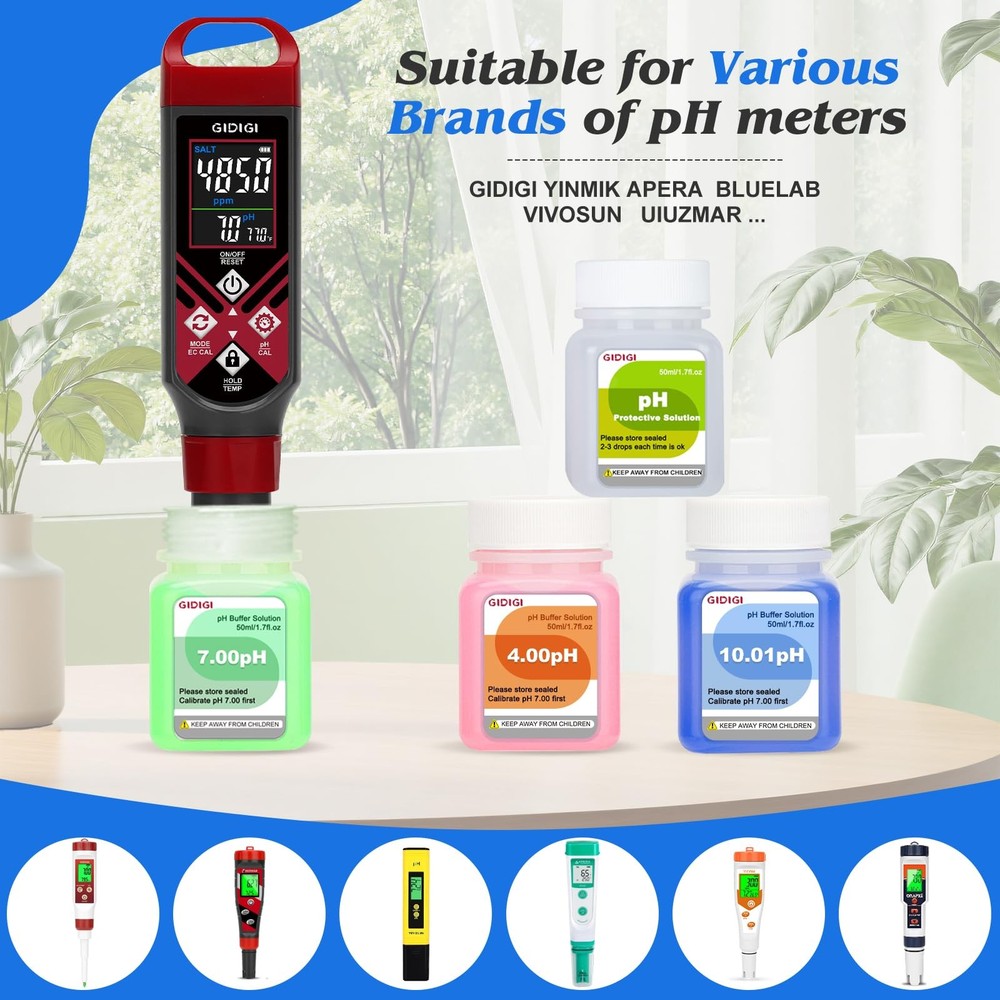 pH Calibration Solution Kit (4,7,10 pH Buffer Solution) & pH Electrode Storag...