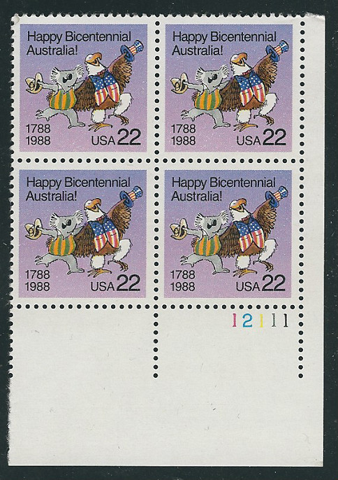 Scott # 2370...22 Cent...Australia Bicentennial...Plate Block