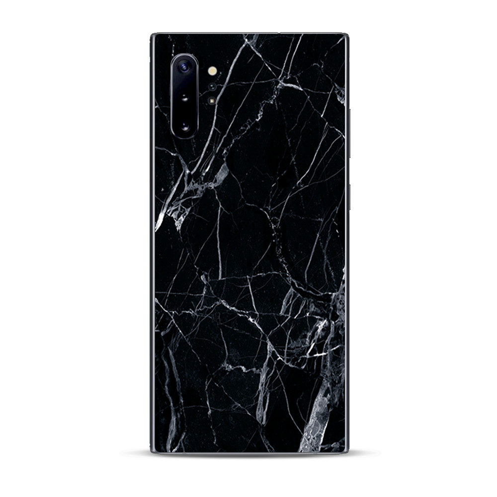 Skins Decal Wrap for Samsung Note 10 Plus Black Marble Granite White