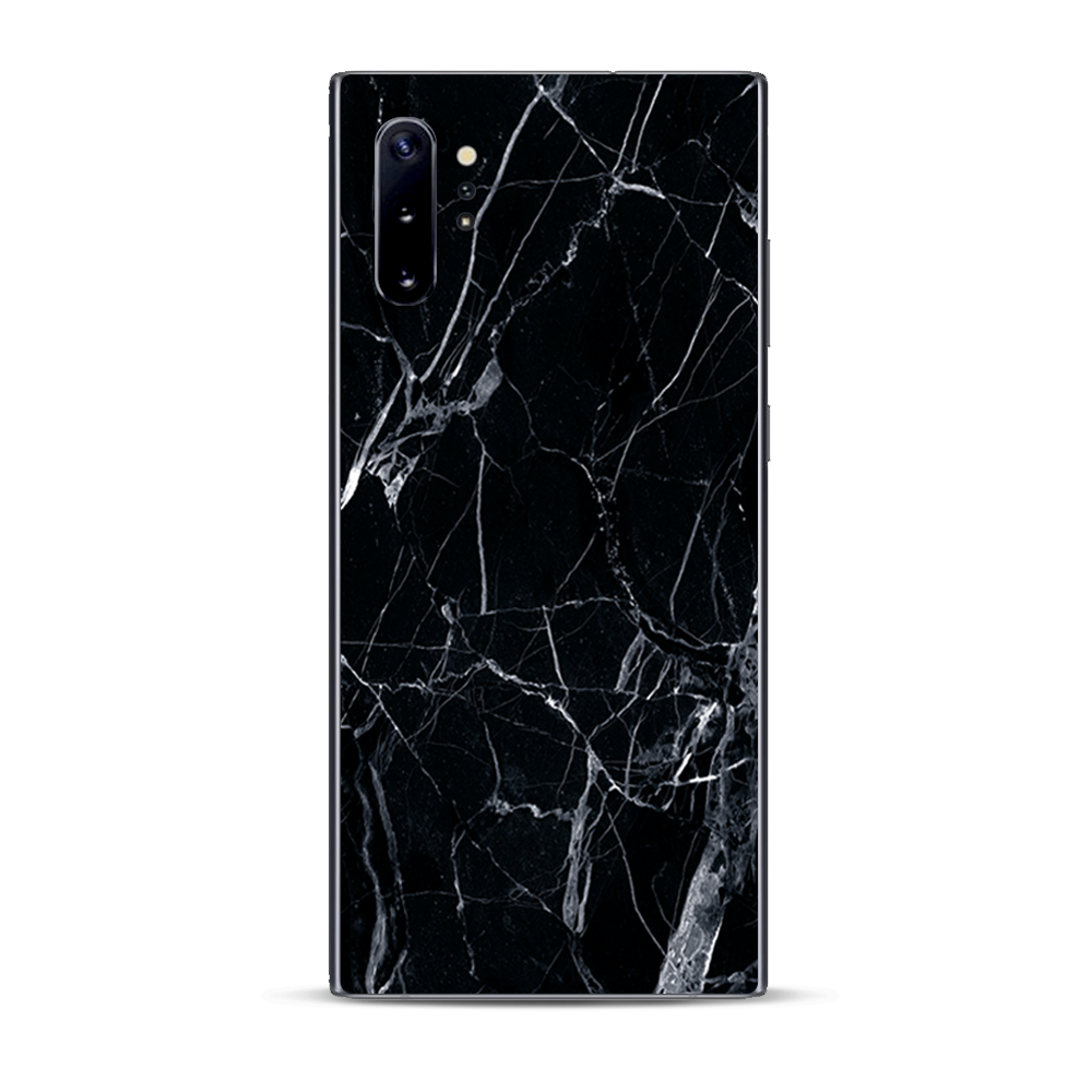 Skins Decal Wrap for Samsung Note 10 Plus Black Marble Granite White