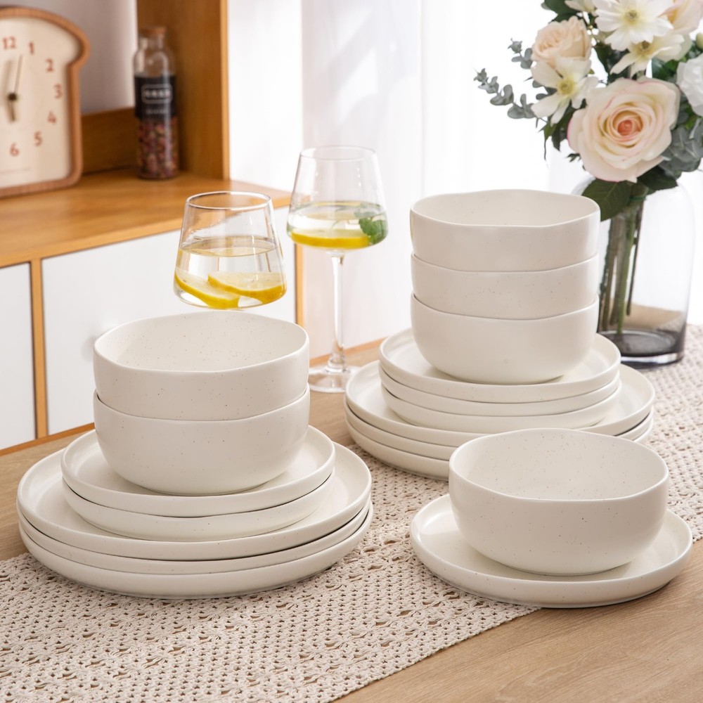 Ceramic Dinnerware Sets, Wavy Rim Stoneware Plates and Bowls Sets,Dishwasher ...