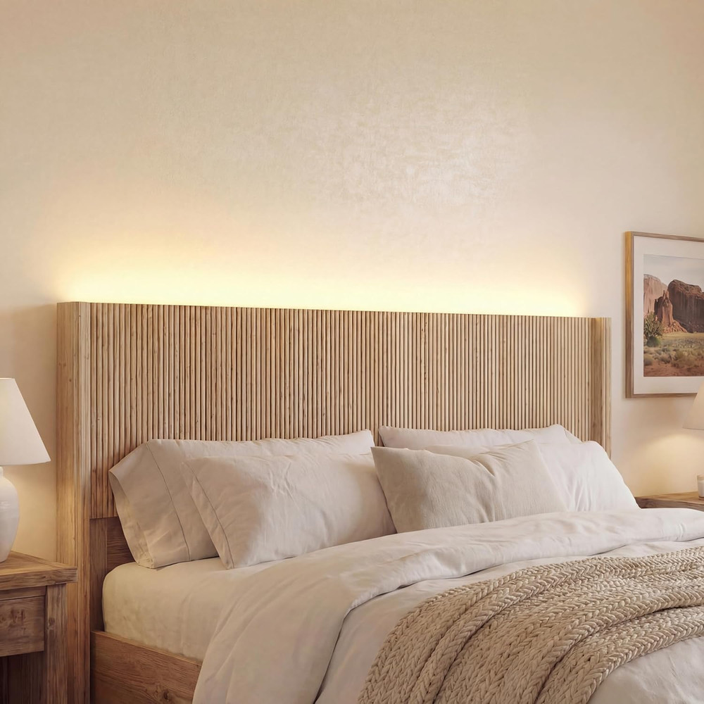 Queen Size Headboard Only, Modern Fluted Wall-Mounted Head Board with Lighting,