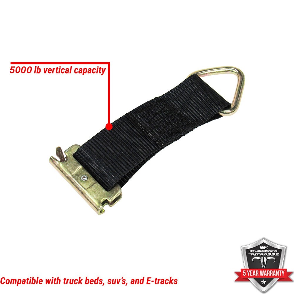 Pit Posse E-Track Cargo Strap w/ D Ring Anchor Tie Down w/ Spring Adapter 2 Pack