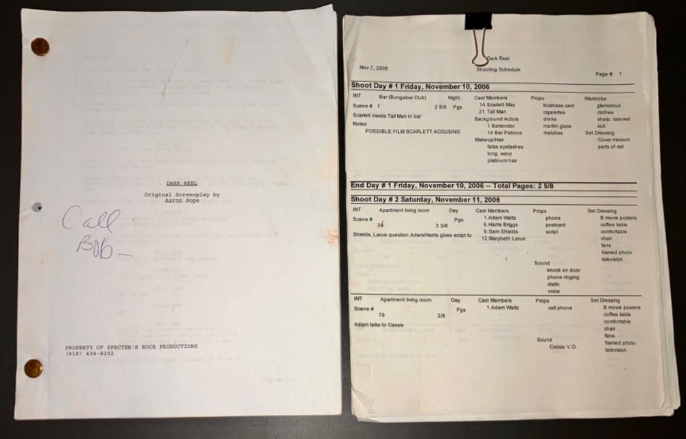 DARK REEL (2008) Horror Script w/Dead Body Highlights + Shooting Schedule + COA!