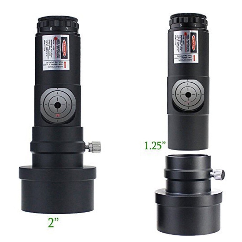 Red laser collimator includes removable 2" adapter for reflector telescope 1.25"