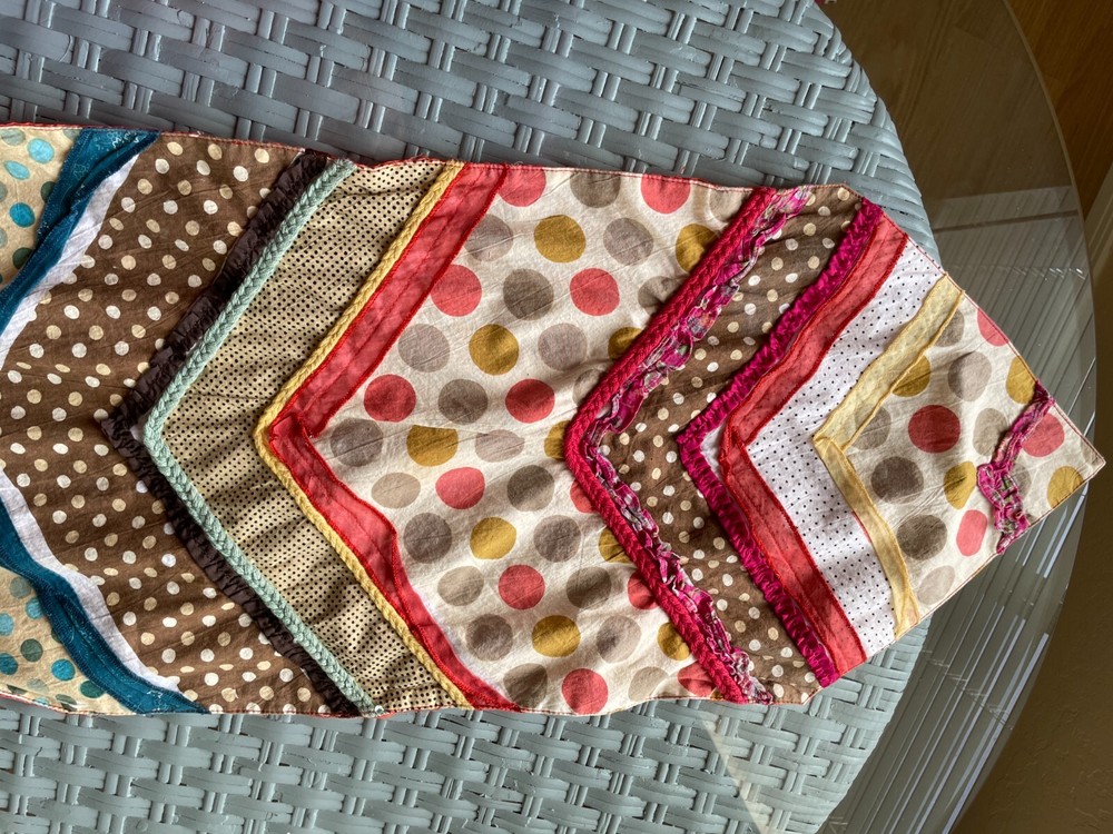 Quilted Boho Scrappy Table Runner Hand-made 68" Long Rick Rack Dots See Descrip