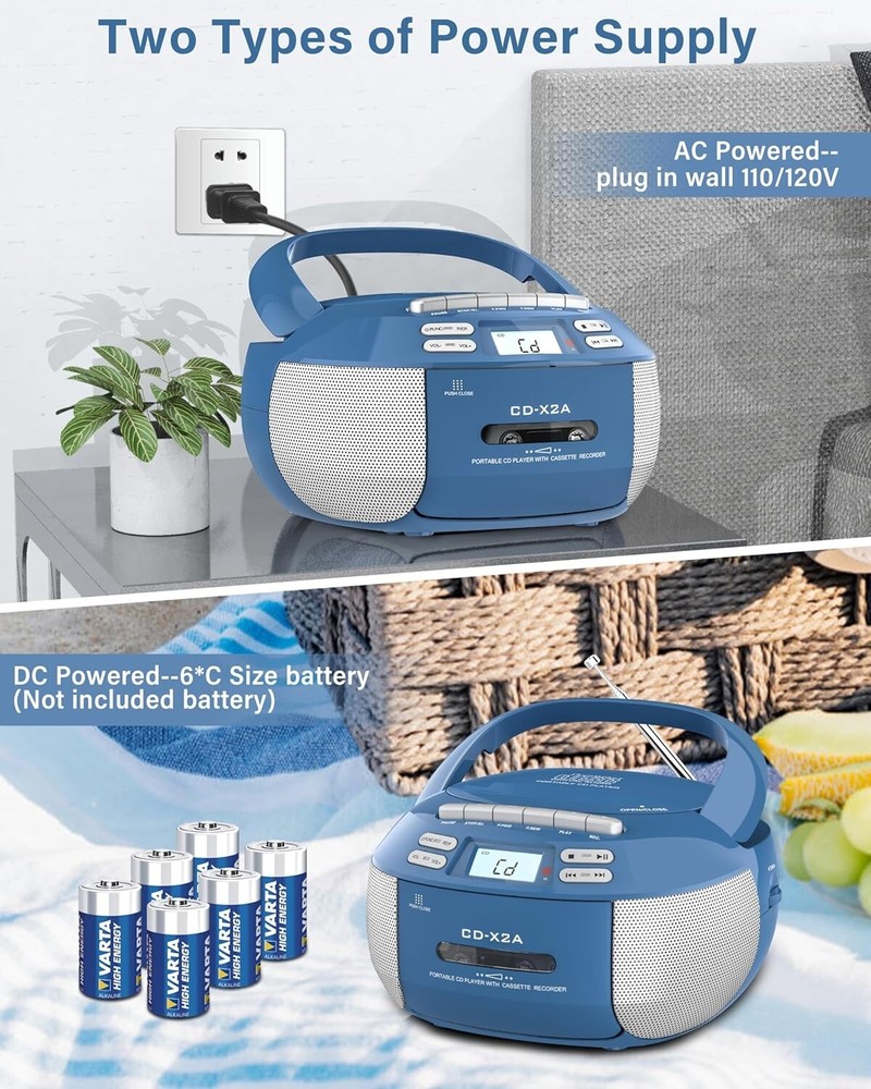 Compact Wireless Bluetooth Boombox with Cassette Player and Remote Functionality