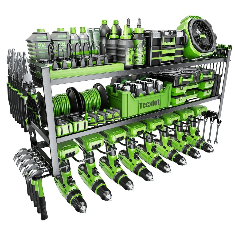 Power Tool Organizer - 3 Layer 8 Drill Holder Wall Mount, Storage Rack for Ga...