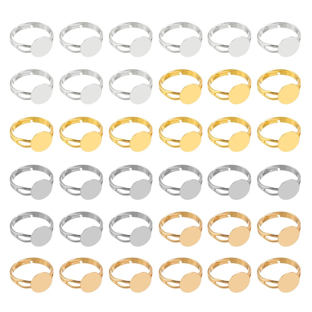 40 Pack 10mm Adjustable Blank Rings, Silver, Gold, White, Light Gold