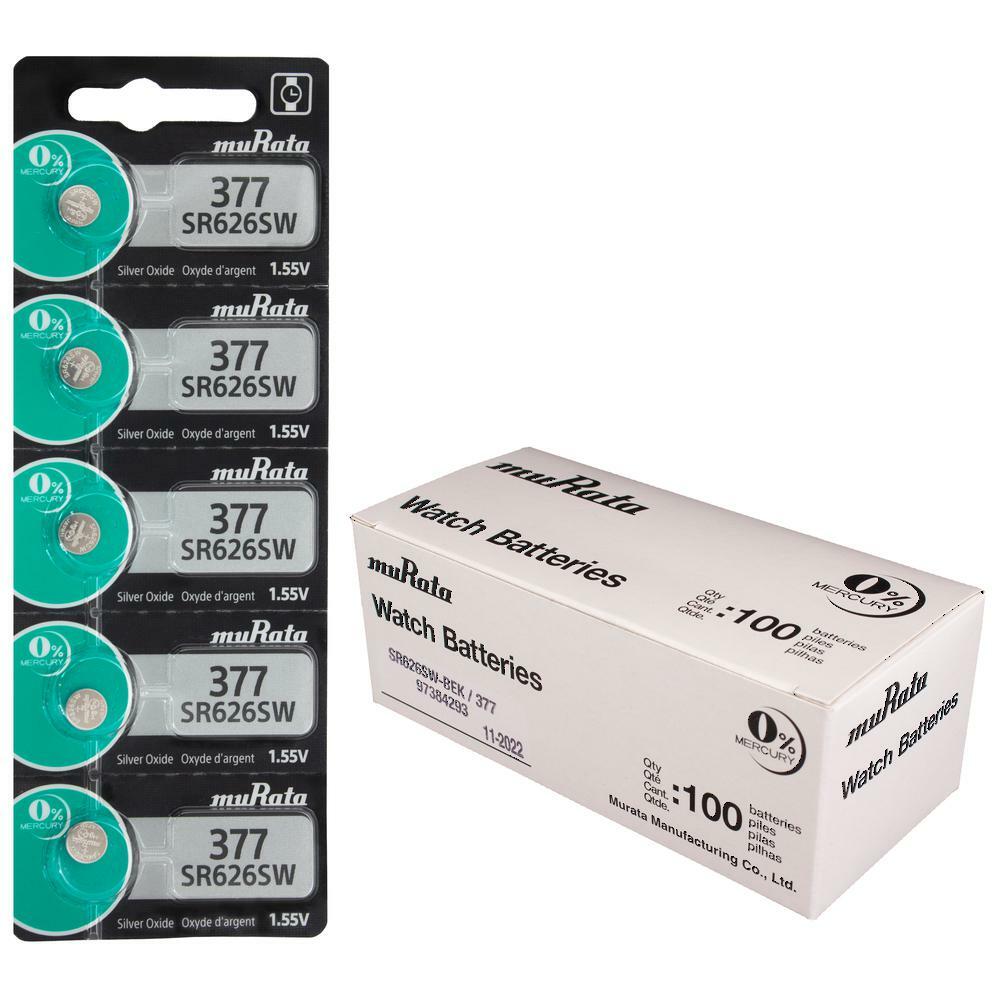 Murata 377 (SR626SW) Silver Oxide Watch Battery (100 Pack)