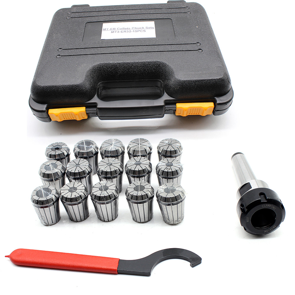 ER32 Collet Set MT3 Shank Chuck & Spanner+Box For Milling Machine High Precision