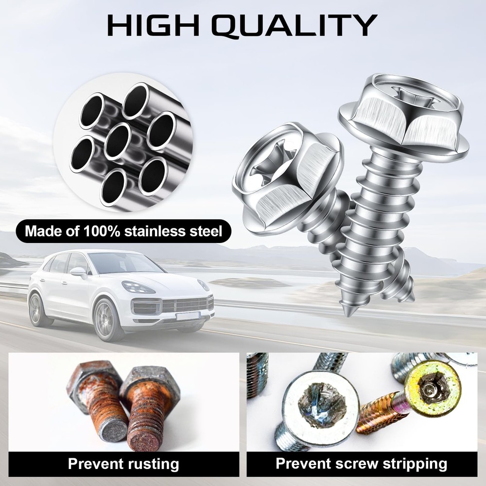 Rustproof License Plate Screws for Securing License Plates Frames and Covers ...