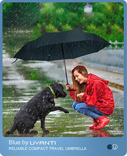 Compact Travel Umbrella Windproof Automatic Folding Umbrellas Blue