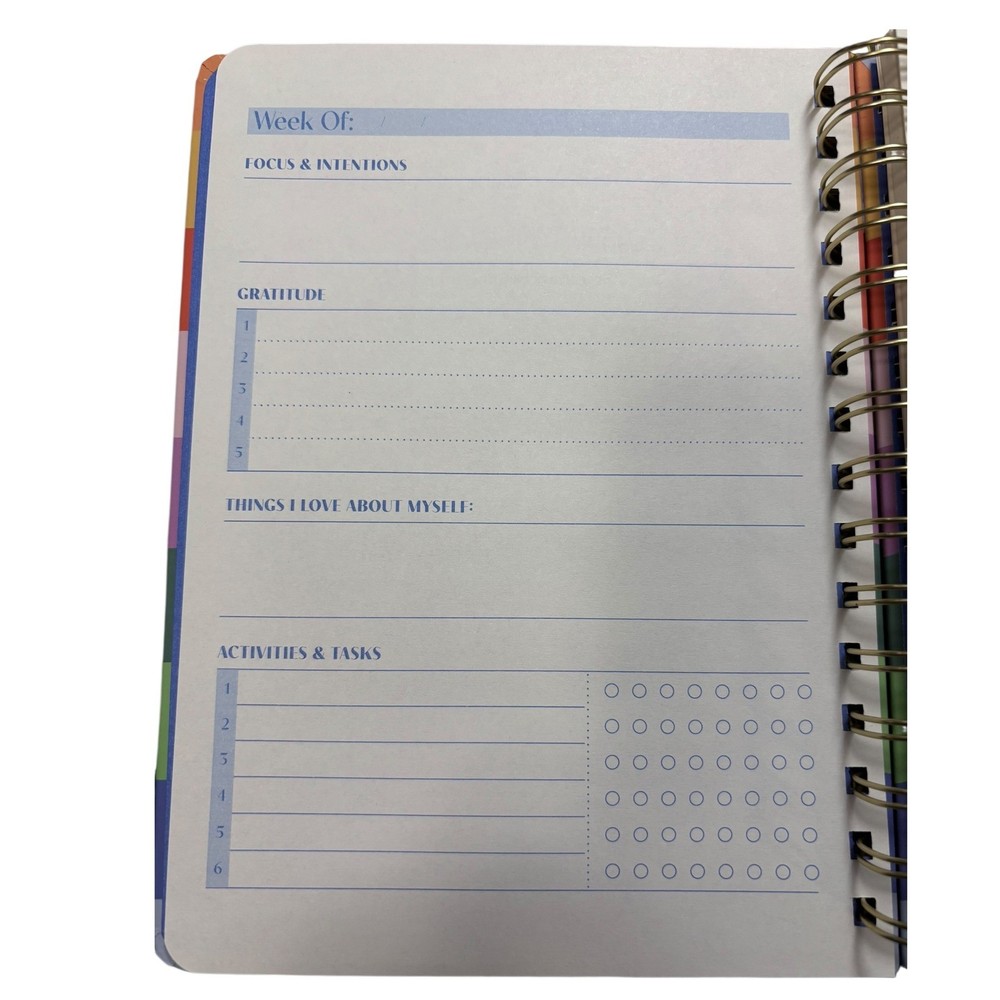 Spritz Guided Journal Rainbow Wave Gold Wire Bound Planner Note Pad 8 x 6 New